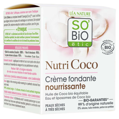 SO'BiO Étic Crème fondante nourrissante à l'Huile de Coco 50ml