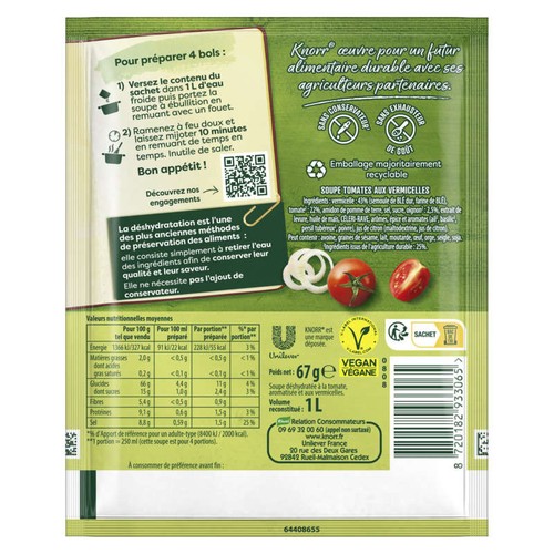 Knorr Soupe Déshydratée Tomates aux Vermicelles 67g
