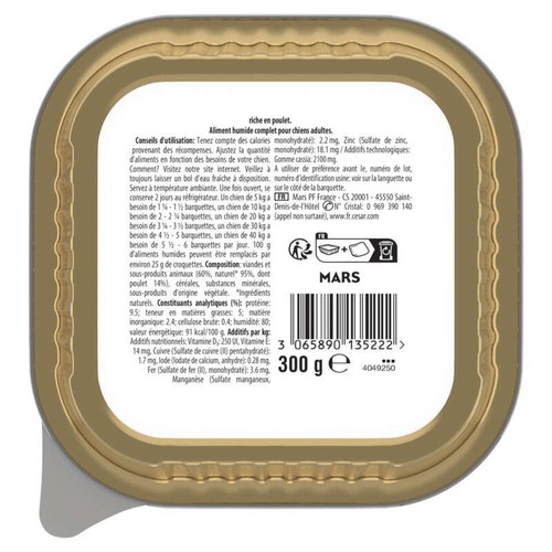 Cesar Barquette poulet en terrine pour chien 300g