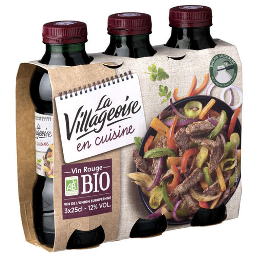 La villageoise en cuisine Vin rouge Bio idéal pour cuisiner 3 x 25cl