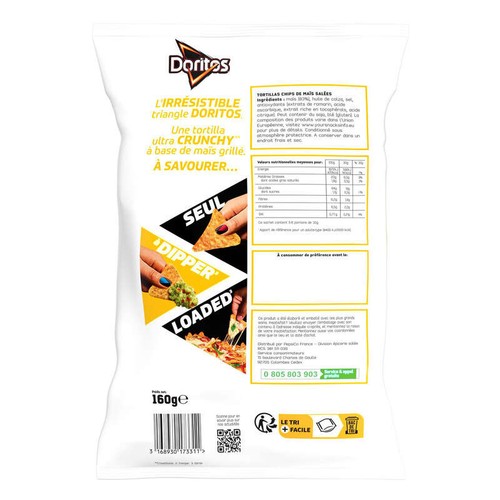 Doritos Chips Tortilla Goût Nature 160g