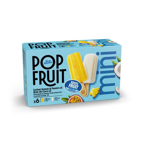 Pop Fruit Mini bâtonnet sorbet 100% fruit ananas passion et noix de coco 6x35g