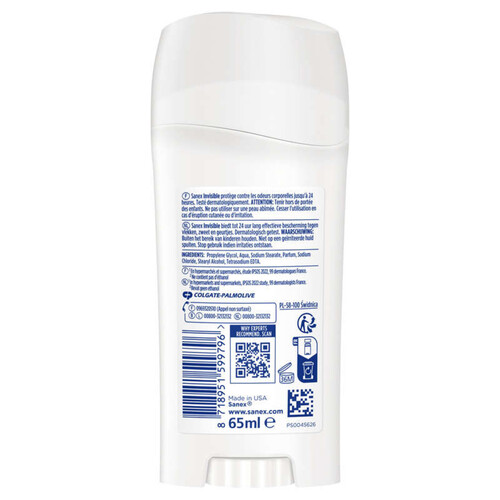 Sanex déodorant dermo invisible stick 24h - 65ml