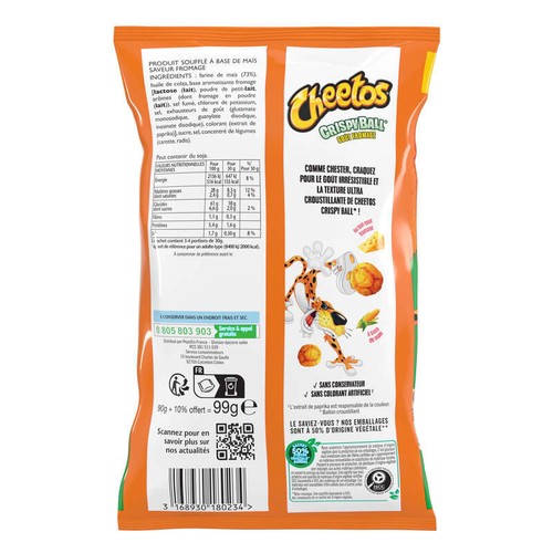 Cheetos Crispy Ball Biscuits Apéritifs Soufflés Goût Fromage 90g + 10% Offert