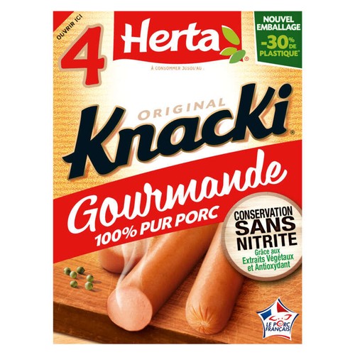 Herta knacki gourmande saucisses porc x4 280g