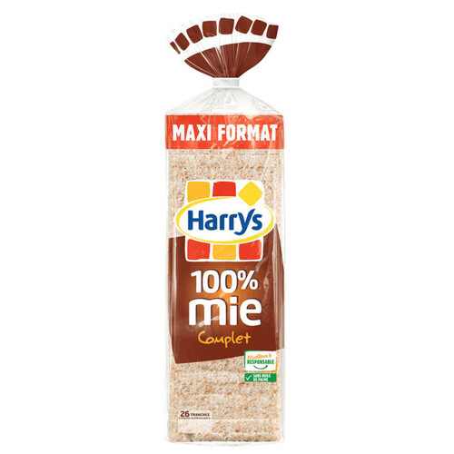 Harrys pain de mie 100% mie complet sans croute maxi sans additifs 650g