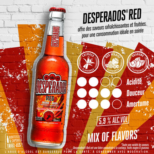 Desperados Red Bière aromatisée au spiritueux Cachaça, Fruits rouges & Guarana 65cl