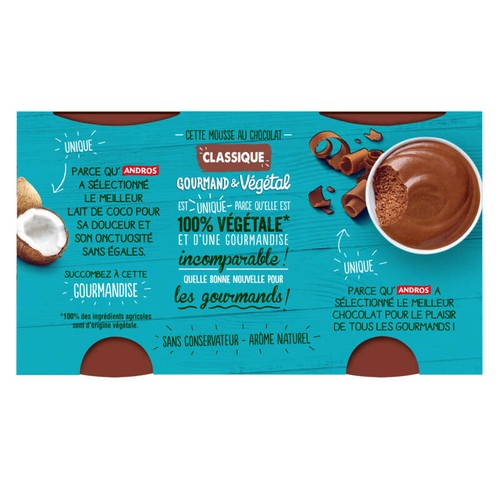 Andros Gourmand Mousse Au Chocolat Au Lait De Coco 4x55g