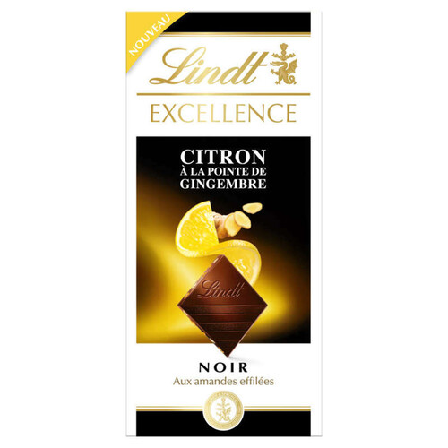 Lindt Chocolat Noir Aux Amandes Et Citron À La Pointe De Gingembre 100Gr