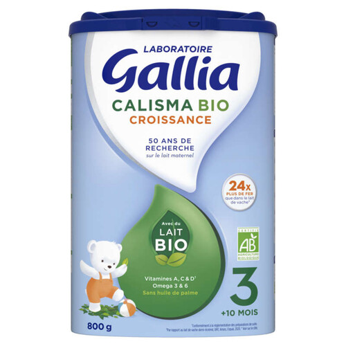 Gallia Croissance 3 Lait en poudre Bio dès 10 mois, 800g