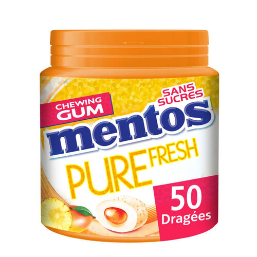 Chewing-gums Mentos Pure Fresh Tropical sans sucres 50 dragées - 100g