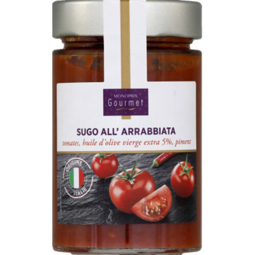 Monoprix Gourmet Sugo all'arrabbiata, tomates, huile d'olive et piment 180g