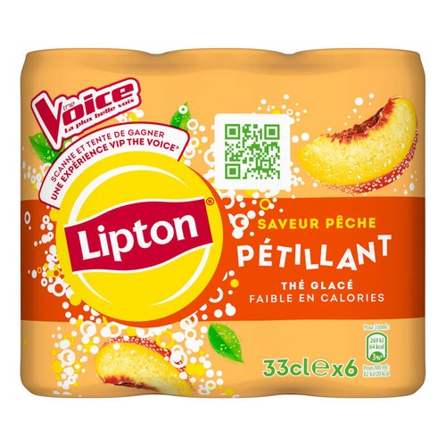 Lipton Ice Tea Thé Glacé Pétillant Saveur Pêche 6x33cl