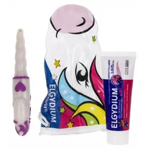 Elgydium Trousse de Voyage Licorne 3-6 Ans Dentifrice + Brosse à dents