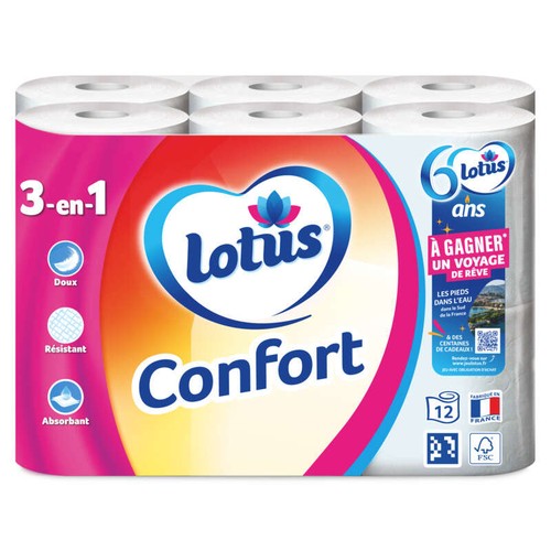 Lotus Papier Toilette Confort x12 (blanc ou rose)