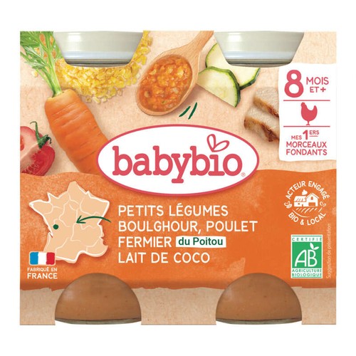 Babybio petits légumes boulghour poulet fermier du poitou lait de coco bio 8mois+