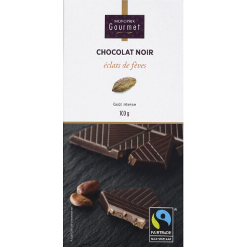 Monoprix Gourmet Chocolat Noir Aux Éclats De Fèves, Goût Intense 100G