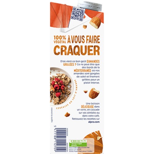 Alpro Boisson Végétale Lait D'amande Grillée Sans Sucres 1L