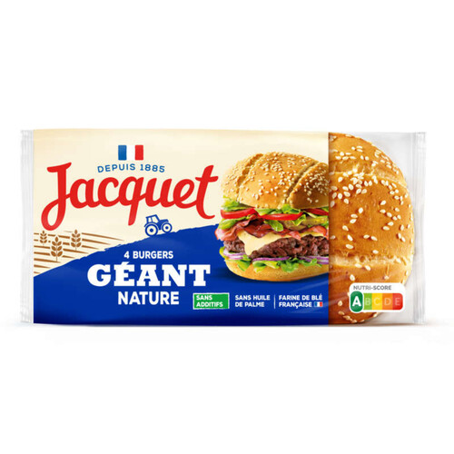 Jacquet Pain Burger Géant Nature sans additif x4 350g