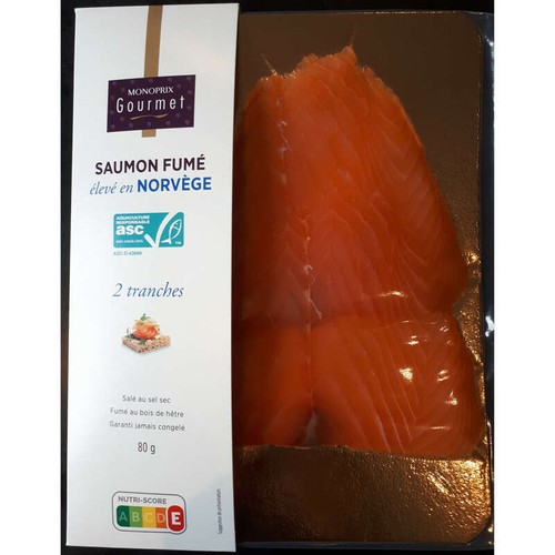 Monoprix Gourmet Saumon Fumé Norvège Asc x2 Tranches 80g