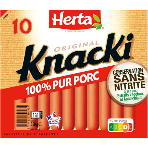 Herta Knacki saucisses 100% pur porc conservation sans nitrite x10