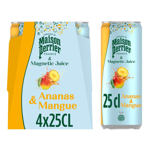 Maison perrier & Magnetic Juice Boisson Gazeuse Ananas Mangue 4x25cl