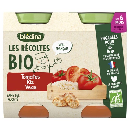 Blédina Petits Pots Bio Tomates Riz Veau Dès 6 Mois 2x200g