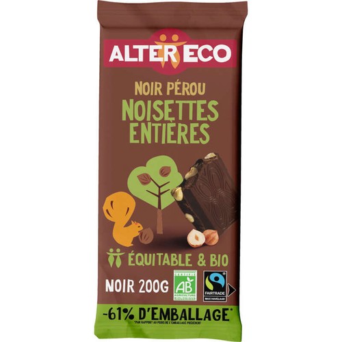 Alter Eco Chocolat Noir Noisettes Entières Bio 200g