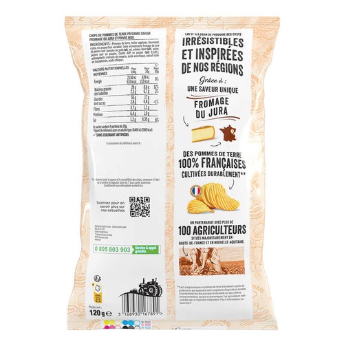 Lay's Chips Paysanne Saveur Fromage du Jura et Poivre Noir 120g