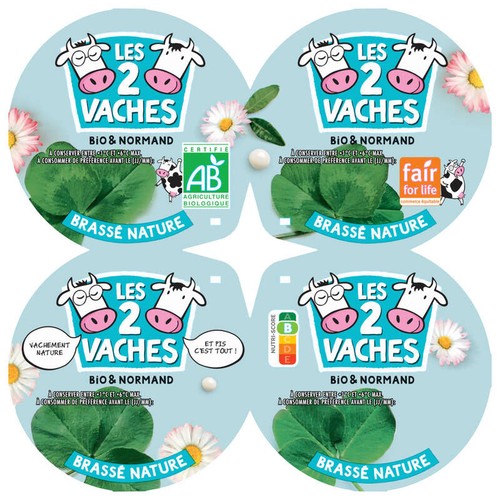 Les 2 Vaches Yaourt nature Brassé Bio 4x115g