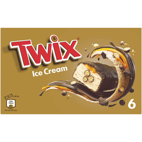 Twix Barres glacées au chocolat au lait fourrées au caramel x6 205,2g
