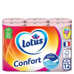 Lotus Papier Toilette Confort x12 rouleaux (blanc ou rose)