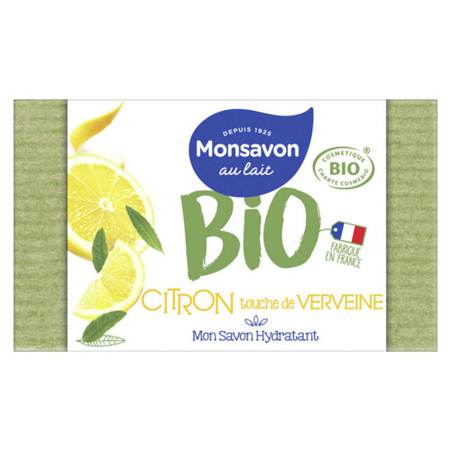 Monsavon Savon Pain de Toilette Hydratant Bio Citron Verveine 100g
