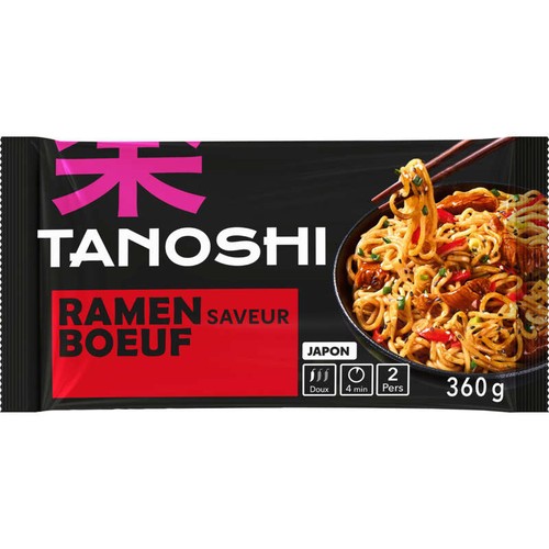 Tanoshi Ramen Bœuf, Nouilles Japonaises Précuites 360g