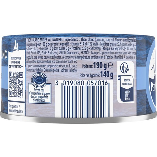 Petit Navire Thon Blanc Au Naturel 140g