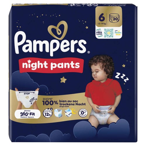Pampers Night Pants Taille 6, 30 Couches-Culottes, 13kg-19kg