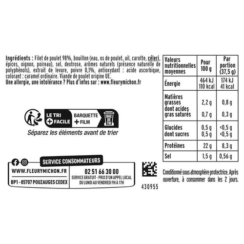 Fleury Michon Rôti de Poulet 100% Filet x4 Tranches 150g