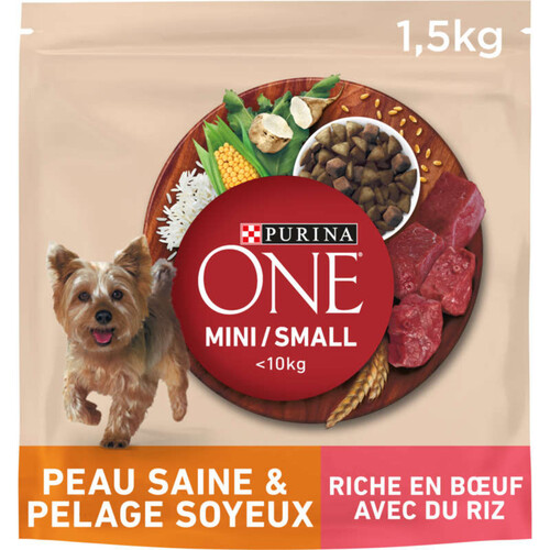 Purina One Croquettes pour Chien Mini -10kg Pelage Soyeux 1,5kg