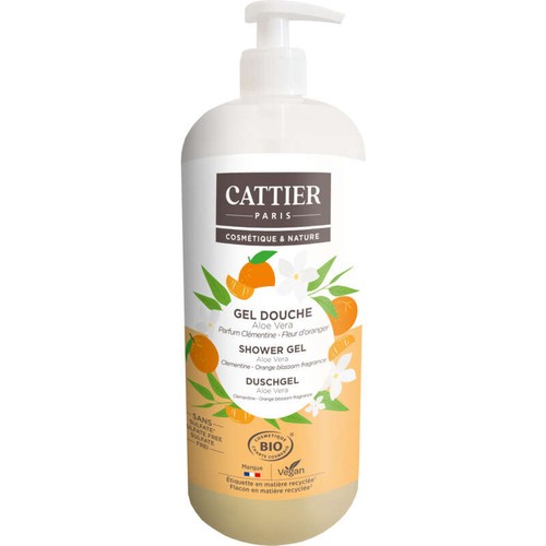 Cattier Gel Douche parfum clémentine-fleur d'oranger Bio 1L