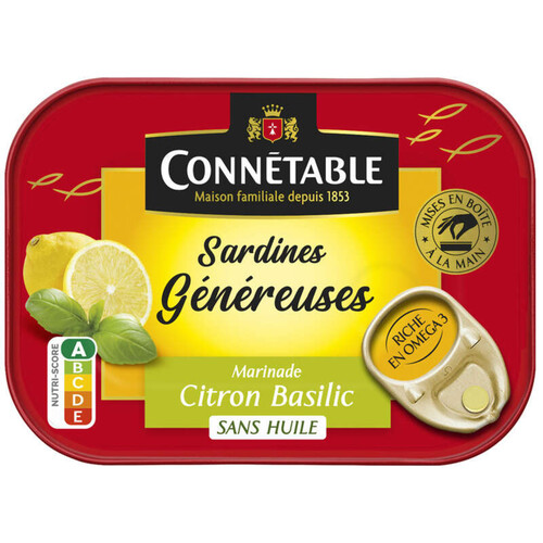 Connétable Sardines Généreuses Marinade Citron-Basilic Sans Huile 140G