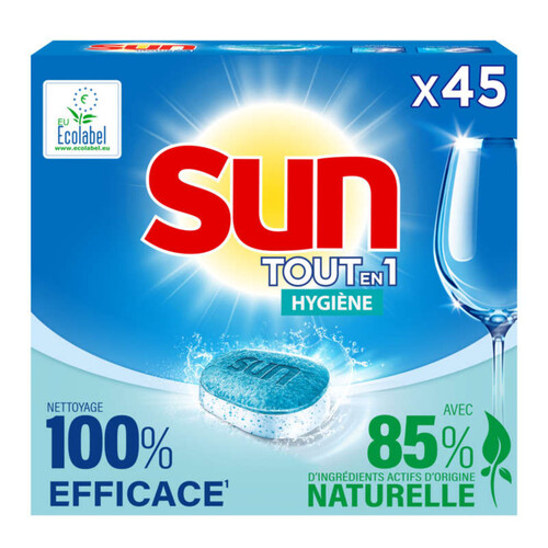 Sun Tablettes Lave-Vaisselle Tout en 1 Purifie et Protège Ecolabel x45