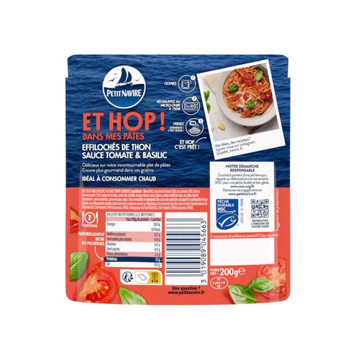 Petit Navire Effilochés de thon Sauce Tomate & Basilic msc 200g