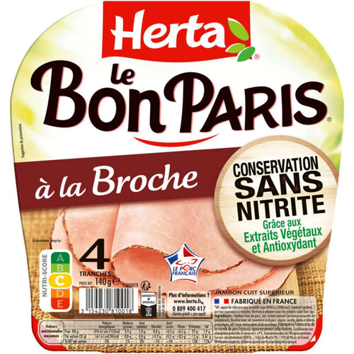 Herta Le Bon Paris jambon à la broche sans nitrite 4 tranches 140g