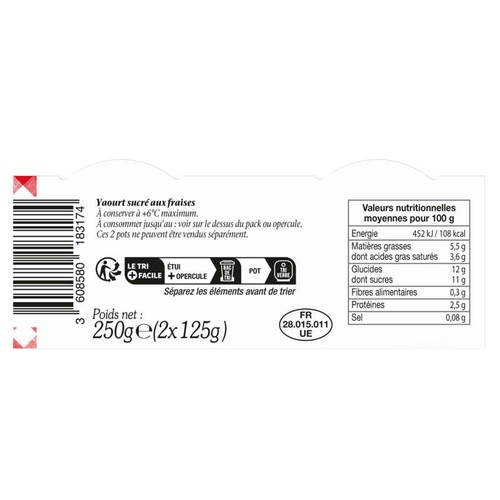 Bonne Maman Yaourt Crémeux/Lit de Fraise 2x125g