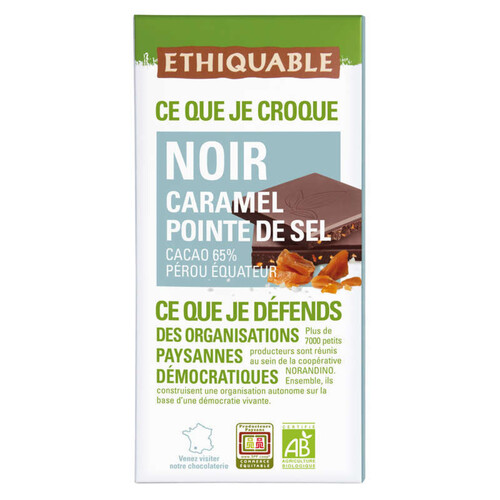 Ethiquable Chocolat Noir Caramel Pointe De Sel Bio 100G