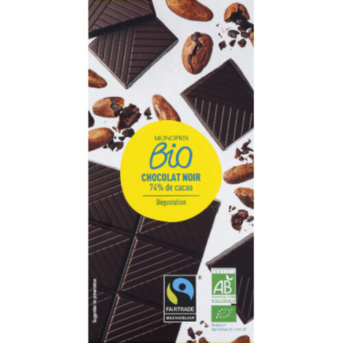 Monoprix Bio Chocolat noir dégustation 74% de cacao 100g