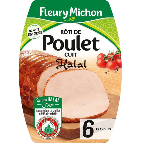 Fleury Michon Rôti de Poulet Cuit Halal Tranche x6 - 180g