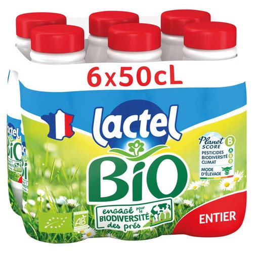 Lactel Bio Lait entier bouteille 6x50cl