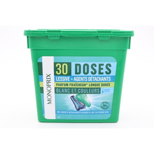 Monoprix Lessive + Agents Détachants parfum Fraîcheur 630g x30