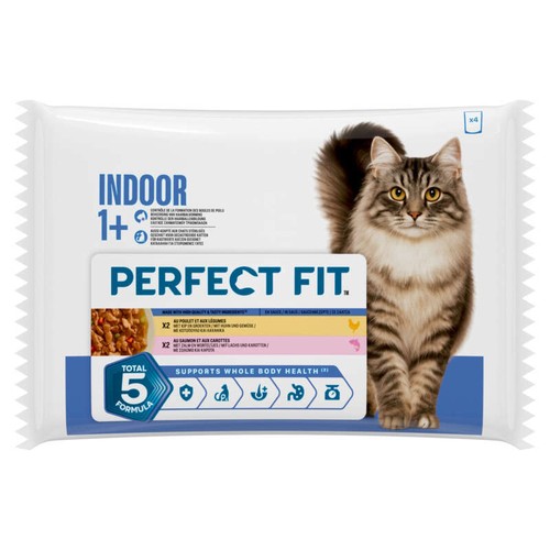 Perfect Fit Indoor Pâtée En Sauce Poulet Saumon Chat Stérilisé D'Intérieur 4X85G